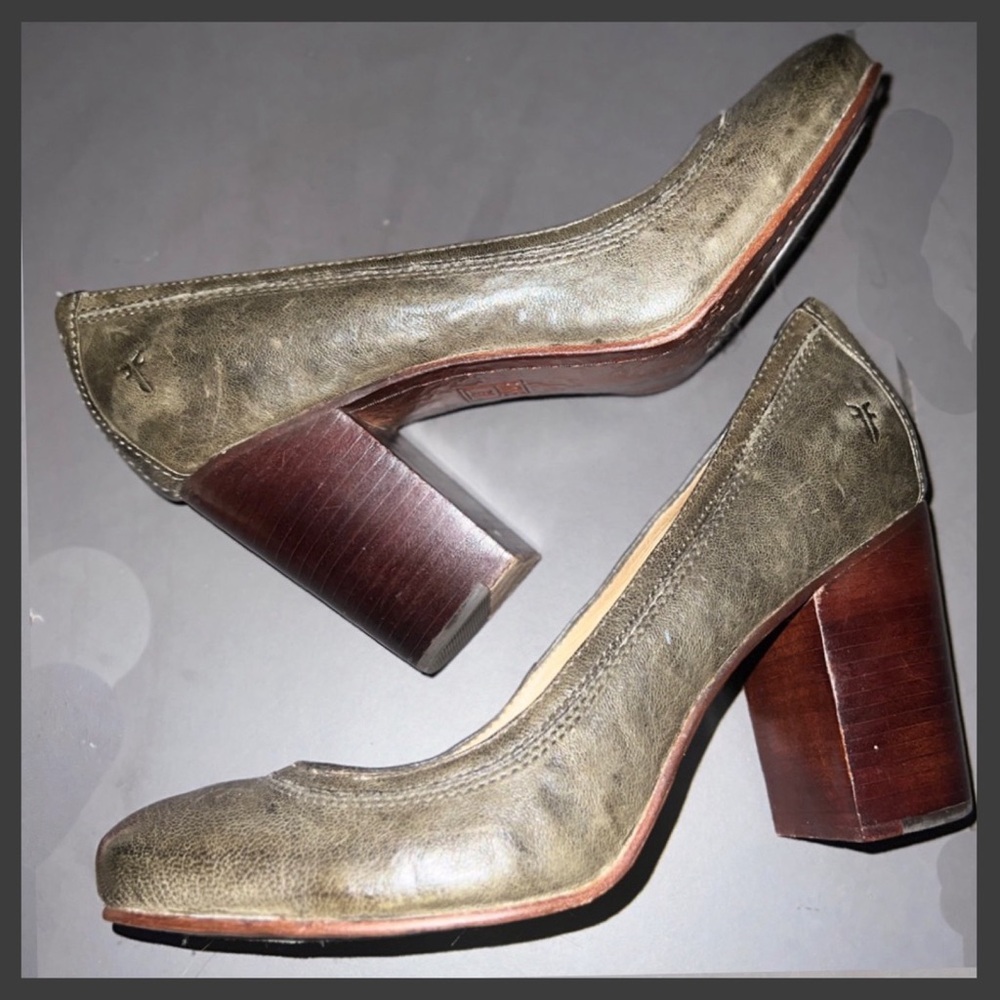 Frye "Carson" sage/ olive green grey leather high heels